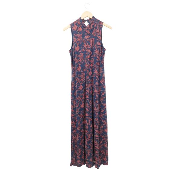 Garnett Hill Women's Red Navy Floral Mock-Neck Jersey Knit Maxi Dress Size Small - Picture 1 of 5